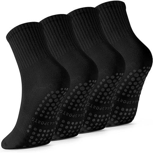 4 Pairs Pilates Socks with Grips for Women, Barre Yoga Grippy Socks, Womens Non Slip Pilates Crew Sticky Socks