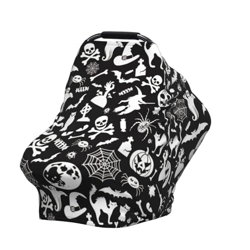 Goth Halloween Skull Pumpkin Gothic Baby Stuff Car Seat Cover for Baby,Mom Nursing Breastfeeding Covers,Multi-Use Car Seat Canopy Carrier Cover,Newborn Shower Gift for Boys Girls