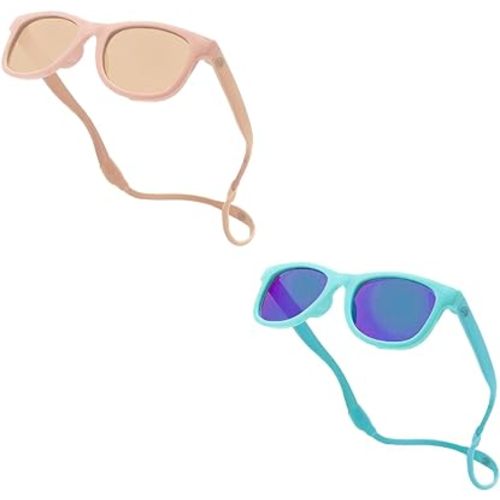 Polarized Baby Sunglasses With Strap - Unbreakable Flexible Sunglasses For Newborns 0-24 Month (Pink+SkyBlue)