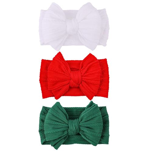 LemonSpace Handmade Baby Girls Headbands Soft Stretchy Nylon Hair Bands Hair Accessories with Bows for Newborn Baby Girls Infant Toddlers Kids (Red Green White-Merry Christmas)