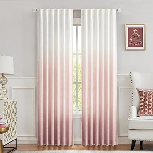 Central Park Ombre Window Curtain Panel Linen Gradient Print on Rayon Blend Fabric Backtab Rod Pocket Drapery Treatments for Living Room/Bedroom, Cream White to Pink, 50" x 63", Set of 2
