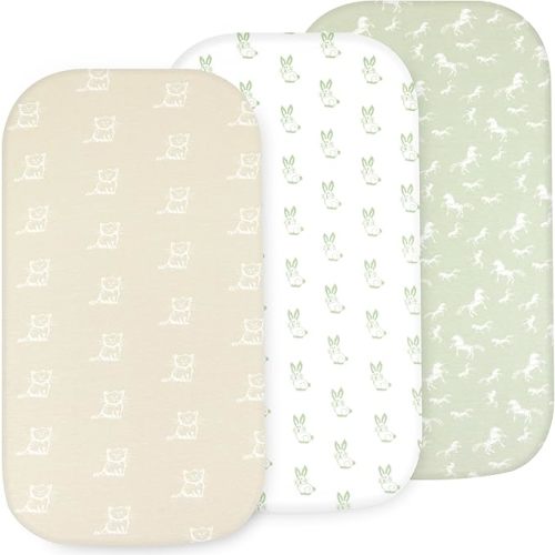 Bassinet Sheets Girl– 3-Pack Soft Fitted Bassinet Sheets, Organic Cotton, Breathable & Cozy, Fits 32x16x4 Inch Rectangle, Oval & Hourglass Mattresses