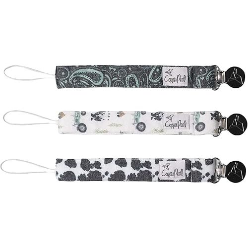 Copper Pearl Pacifier Clip 3-Pack: Premium Knit Binky Clips for Baby Girls and Boys - Stylish Stainless Steel Pacifier Holder Clip - Baby Pacifier Clips for No More Floor Drops - Jo