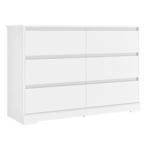 SKONYON Dresser with 6 Drawers Large Wooden Dresser Horizontal Storage Organizer for Bedroom