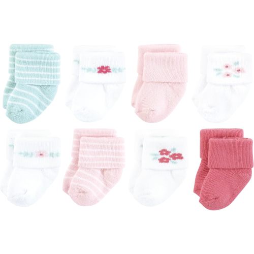 Hudson Baby Unisex Baby Cotton Rich Newborn and Terry Socks, Tiny Flowers, 0-6 Months