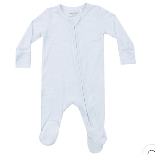 2 Way Zipper Footie - Light Blue Stripe