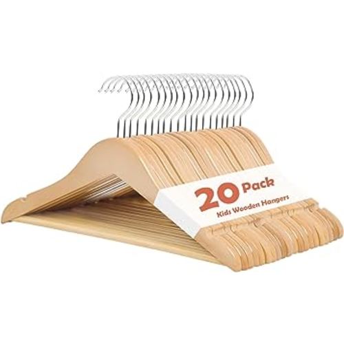 ELONG HOME Baby Hangers, 20 Pack Natural Wooden Kids Hangers for Closet, Premium Children's Clothes Hangers with 360° Swivel Hook