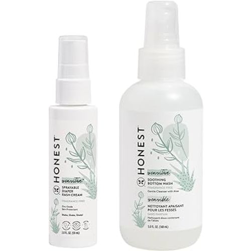 The Honest Company Diaper Rash Cream Spray + Soothing Baby Bottom Wash Bundle | Naturally Derived, Non-Irritating, Cruelty Free | 2 fl oz, 5 fl oz
