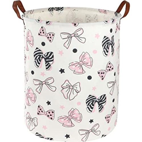 ESSME Pink Girls Hamper,Pink Laundry Hamper,Girls Laundry Hamper, Cute Storage Bin for Room Decor,Baby Girl Laundry Basket, Nursery Hamper,Gift Baskets,Home Organizer(Bowknot)