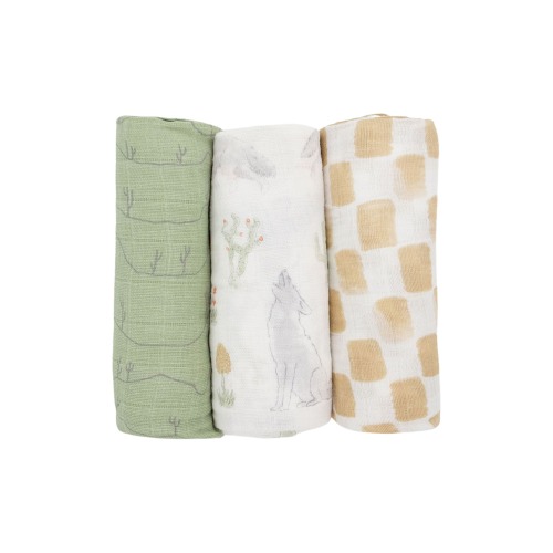 little unicorn 3-Pack Cotton Muslin Swaddle Blankets, Desert Night