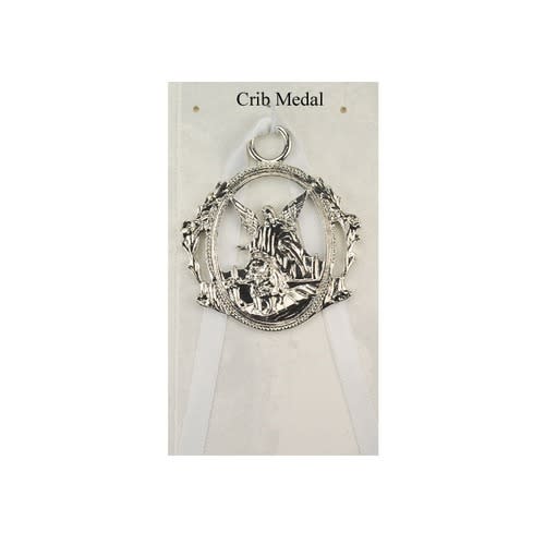 Guardian Angel Crib Medal with White Ribbon