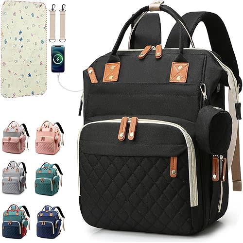 Diaper Bag Backpack Baby Bag, Baby Girl Boy Diaper Bag for Dad Mom with Pad, 16 Pockets, Pacifier Case, Large Diaper Bag Unisex for Travel (Black)