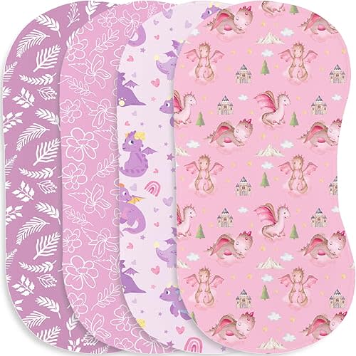 4 Pack Baby Burp Cloths, Soft Muslin Cotton Adorable Dragon & Leaf Print, 19"x9" Super Absorbent Washcloths, Newborn Baby Shower Registry Gift, Nursery Decor for Boy Girl