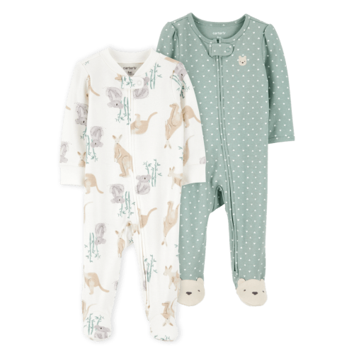 Baby 2-Pack  Cotton 2-Way Zip Sleep & Play Pajamas - Green/Ivory - Carter's | Carter's