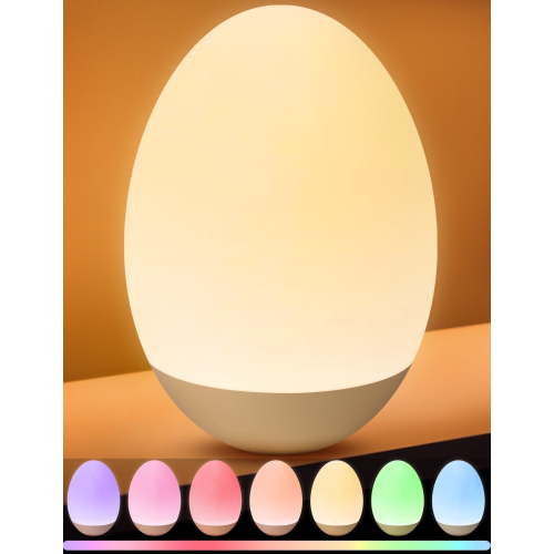 COSJM Night Light for Kids, Egg Lights for Nursery with RGB Colors Changeable & Stepless Dimming, Rechargeable Tap Light with 1h Timer & Touch Control, Portable Night Light for Babies BPA Free