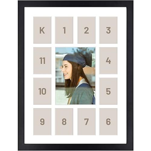 Golden State Art, 12x16 Black Wood Frame - 13 Opening White Mat - Displays One 5x7 Photo And Twelve 2.5x3.5 Pictures - Collage Frame - Real Glass, Great for Displaying Collection Cards, 2 Pack