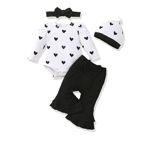 Renotemy Preemie Newborn Baby Girl Clothes Infant Romper Fall Winter Outfits Gifts for Girls Cute Bell Bottoms Pant Sets