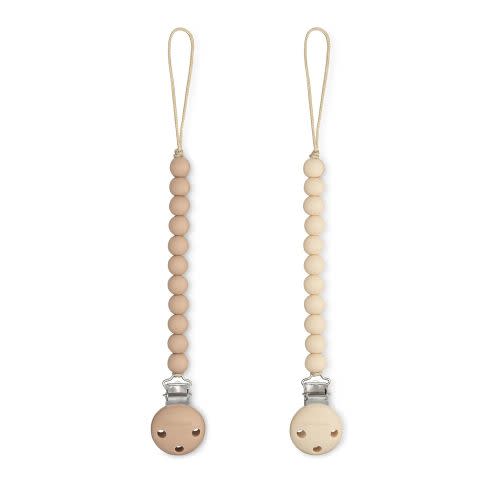 Comfy Cubs Pacifier Clips 2 Pack - 100% Food Grade Silicone Baby Pacifier Clips, BPA & PVC Free - CPSIA Certified, Lightweight and Flexible Baby Gifts - Beige & Light Beige