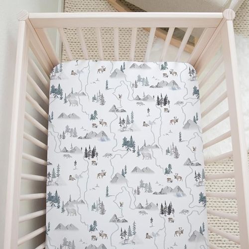 Crib Sheets Neutral - Fitted Baby Crib Sheets Bed for Girl Boy - 2 Pack Standard & Toddler Mattress - Buttery Soft Organic Cotton Blend (Arctic Journey)