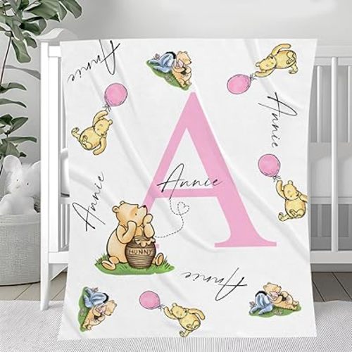 Personalized Pooh Bear Blanket, Classic Winnie Blankets, Customized Baby Blankets for Girls Boy, Bear Throw Blanket, Pooh for Baby, Gift Birthday Christmas for Little Ones, Nursery Décor #3