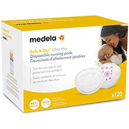 Medela Safe & Dry Ultra Thin Disposable Nursing Pads, 120 Count Breast Pads for Breastfeeding, Leakproof Design, Slender and Contoured for Optimal Fit and Discretion