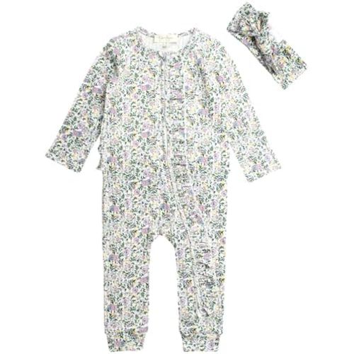 Jessica Simpson Baby Girls' Romper - One Piece Footie Jumpsuit, Hat/Headband - Playwear Clothing for Newborns/Infants, 0-24M