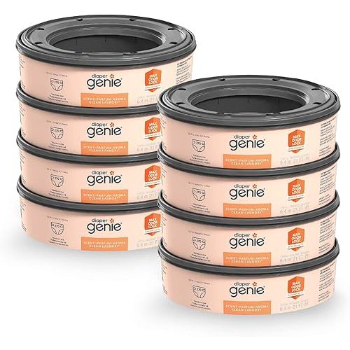 Diaper Genie Bags Refills 270 (Pack of 8) Clean Laundry Scent | Diaper Pail Refills with Max Odor Lock | Holds up to 2160 Newborn Diapers