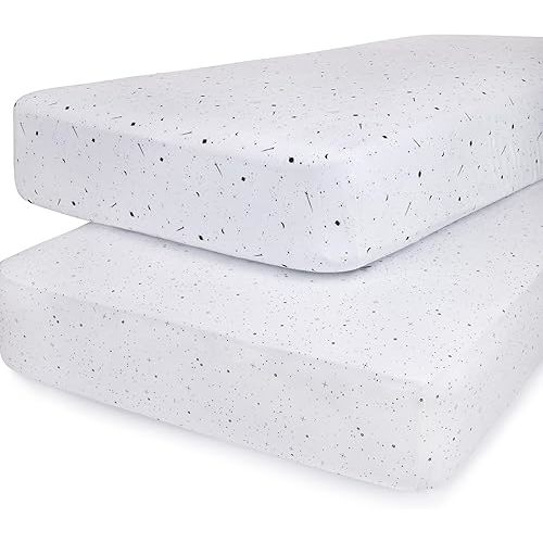 Ely’s & Co. Crib Sheets, Baby Girl/Boy Fitted Crib Mattress Sheet Set, 2 Pack, 100% Jersey Knit Cotton, Infant and Toddler Nursery Bedding, Black and White Celestial Print, 28” x 52”