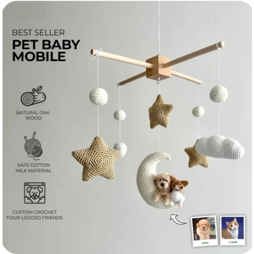 Pet Moon Brown | Custom Crochet Pet Nursery Baby Mobile – My Dollfy