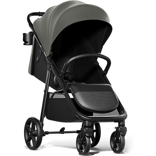 Mompush Nova Baby Stroller, Spacious Seat & Lie-Flat Mode, Infant Stroller with Large UPF 50+ Canopy, Compact Folding with One Hand, Suit for Birth to 50 LB