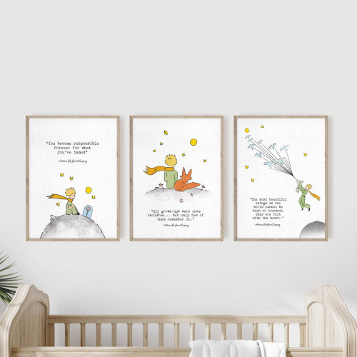 The Little Prince Art Print, Set of 3 Prints, Le Petit Prince, Nursery Wall Art, Kids Room Gift, Little Prince Quote, Nursery Quote LP7