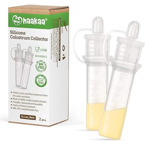 haakaa Colostrum Collector Set 4ml/2pk | Silicone Colostrum Syringes for Baby Breast Milk Catcher | Ready-to-Use Pack | Collect Store & Feed Colostrum | Breastfeeding Essential for Newborn Babies