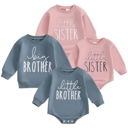Big Brother Little Brother Little Sister Matching Outfits Newborn Baby Long Sleeve Romper Sweatshirt Fall Clothes