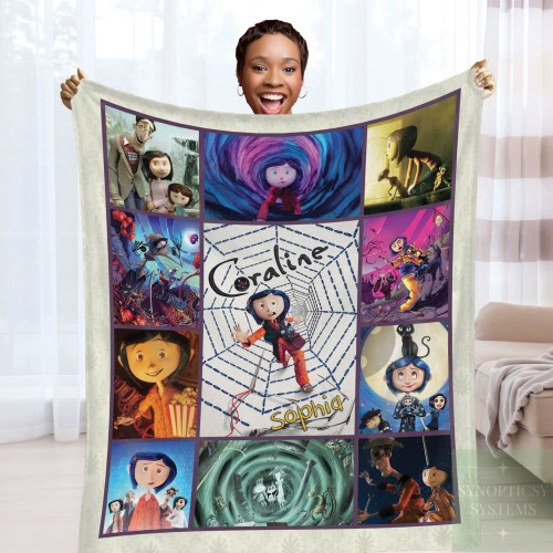 Custom Horror Coraline Movie Blanket, Halloween Coraline Blanket, Coraline Movie Blanket, Horror Cartoon Blanket, Fantasy Film Blanket