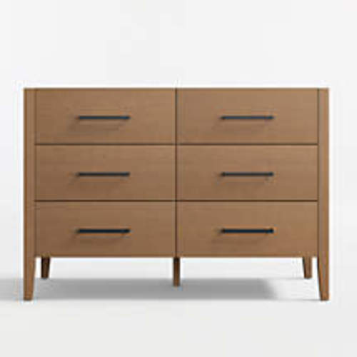 Ever Simple 48" Flax Brown Wood 6-Drawer Kids Dresser