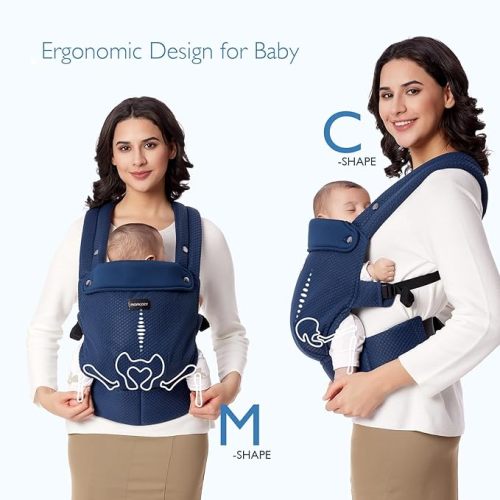 Momcozy Breathable Mesh Baby Carrier, Ergonomic and Lightweight Infant Carrier for 7-44lbs with Enhanced Lumbar Support, All Day Comfort for Hands-Free Parenting, Air Mesh-Blue