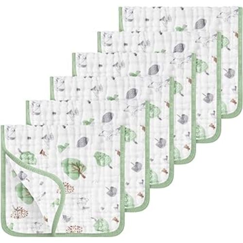 Looxii Muslin Burp Cloths 100% Cotton Muslin Cloths Large 20''x10'' Extra Soft and Absorbent 6 Pack Baby Burping Cloth for Boys and Girls (Forest)