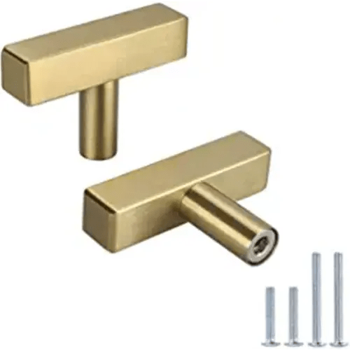 20Pack Brushed Brass Cabinet Knobs LONTAN - LS1212GD Bathroom Cabinet Knobs T Knobs for Dresser Drawers Stainless Steel Gold Cabinet Knobs - 20 Pack