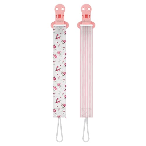 Dr. Brown's Pacifier Clips, Universal Fit Fabric Strap for Pacifiers, Flowers and Stripes, BPA-Free, 0-18 Months, 2-Pack