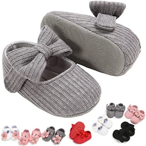 Baby Girls Mary Jane Flats with Bowknot Floral Princess Wedding Dress Shoes Soft Newborn Infant Crib First Walkers Prewalker