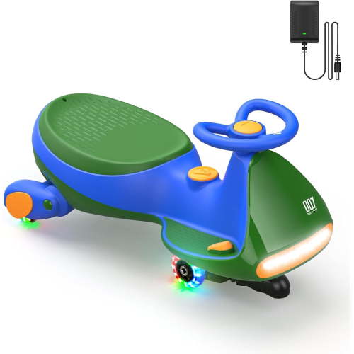 FanttikRide 6V N7 Classic Electric Wiggle Car with Pedal, Rechargeable Battery, CyberWiggle, 2 in 1 Swing Car, 2 Speed, Anti-Rollover, Flashing Wheels, Bluetooth, for Ages 3 and Up, 150 Lbs, Green