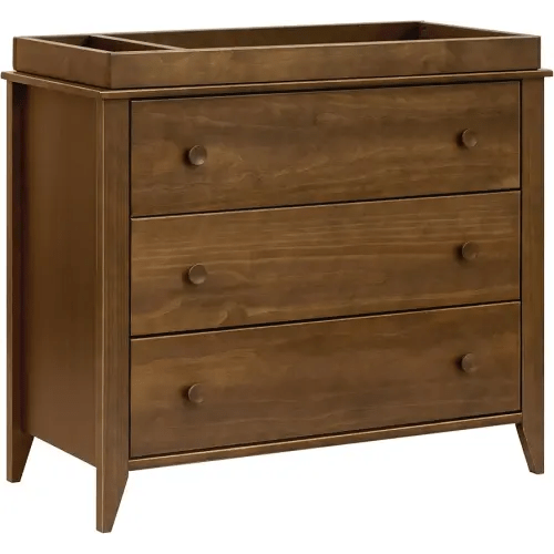 Babyletto Sprout 3-Drawer Changing Table Dresser w/Removable Tray | GREENGUARD Certified Baby Dresser with Changing Table Top & Storage for Nursery - Versatile Use for Bedroom/Hallway, Natural Walnut