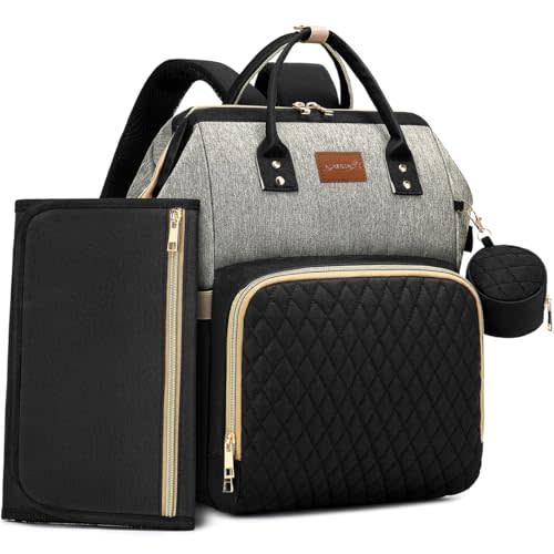 ROSEGIN Diaper Bag Backpack with Changing Pad, Pacifier Case, Baby Bag for Boy Girl Toddler - Large, Stylish, Waterproof Travel Diaper Bag for Mom - Baby Shower - Black Grey