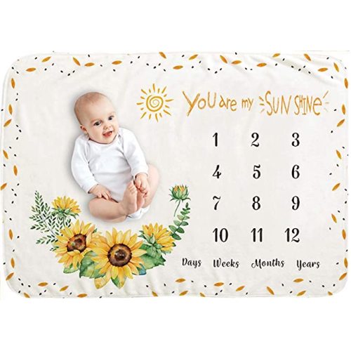 Baby Monthly Milestone Blanket Girl, 40×60 Inches Sunflower Milestone Blanket, You are My Sunshine, Flannel Fleece