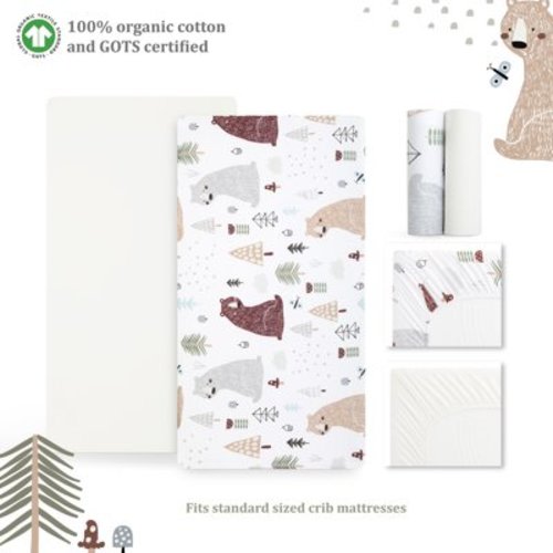 Evolur Grizzly Bear Collection ( 2pc Sheet Set ), Light White & Bear Print