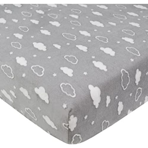 TL Care Heavenly Soft Chenille Fitted Crib Sheet 28" x 52", Warm and Cozy Neutral Chenille Sheet, Gray 3D Cloud, for Boys and Girls, Fits Crib and Toddler Bed mattresses