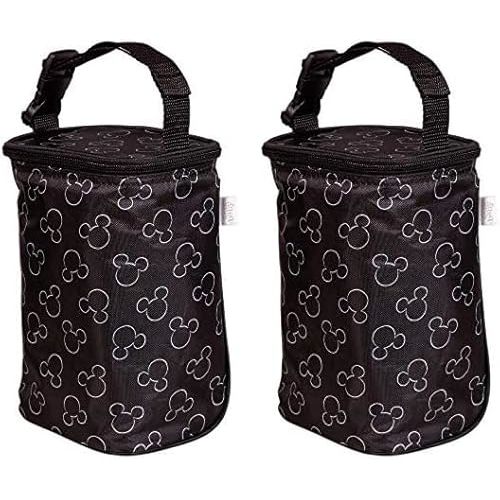 Disney Baby by J.L. Childress TwoCOOL Breastmilk Cooler - Double Baby Bottle & Food Bag - Ice Pack Included - Fits 2-4 Bottles - Insulated & Leak Proof Bottle Bag - Mickey Black (Pack of 2)