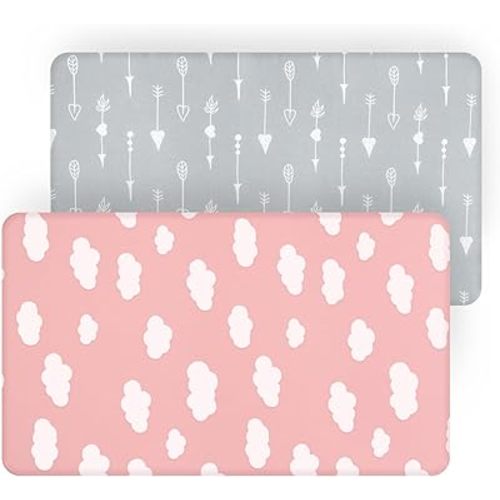 Pack and Play Sheets Fitted, 2 Pack Playard Sheet Fits for Pack n Play Mattress, Mini Crib Sheets for Baby