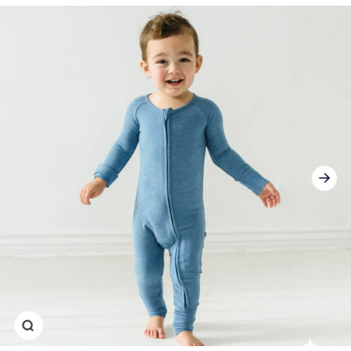 Heather Blue Ribbed Zippy - Little Sleepies
