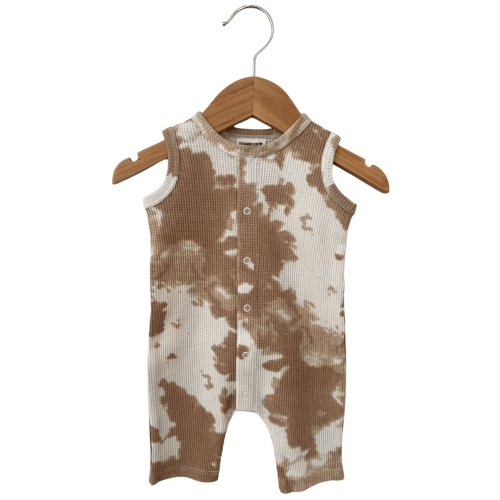 Organic Waffle Easy Romper, Almond Tie Dye